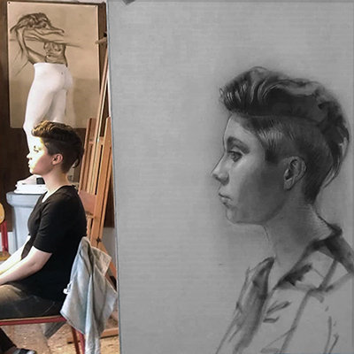 Disegno dal vero di Mimmo Alfarone durante una lezione sul ritratto nella sua aula del Liceo Artistico Statale Marco Polo